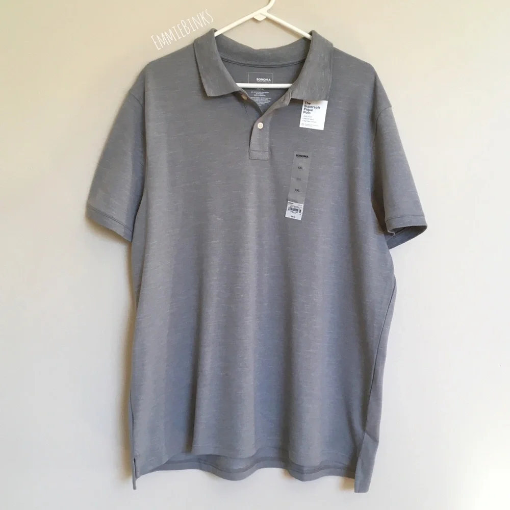 NWT Sonoma Supersoft Pique Polo / XXL Koala Grey Button Polo Shirt - Picture 6 of 8